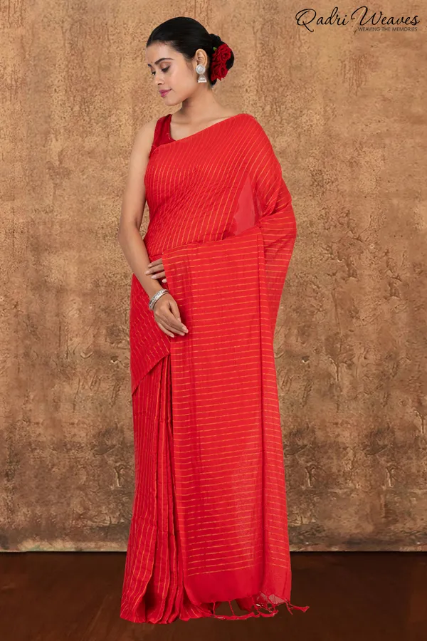 Cherry_Red_Striped_Khadi_Saree