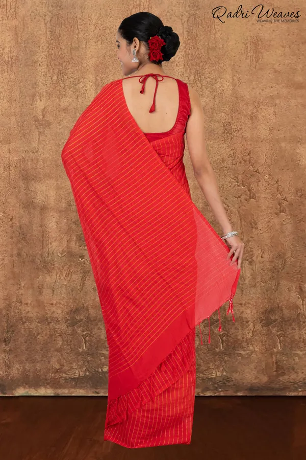 Cherry_Red_Striped_Khadi_Saree