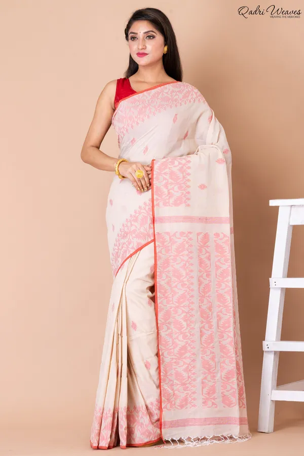 Conch_Shell_Color_Cotton??Jamdani_Saree