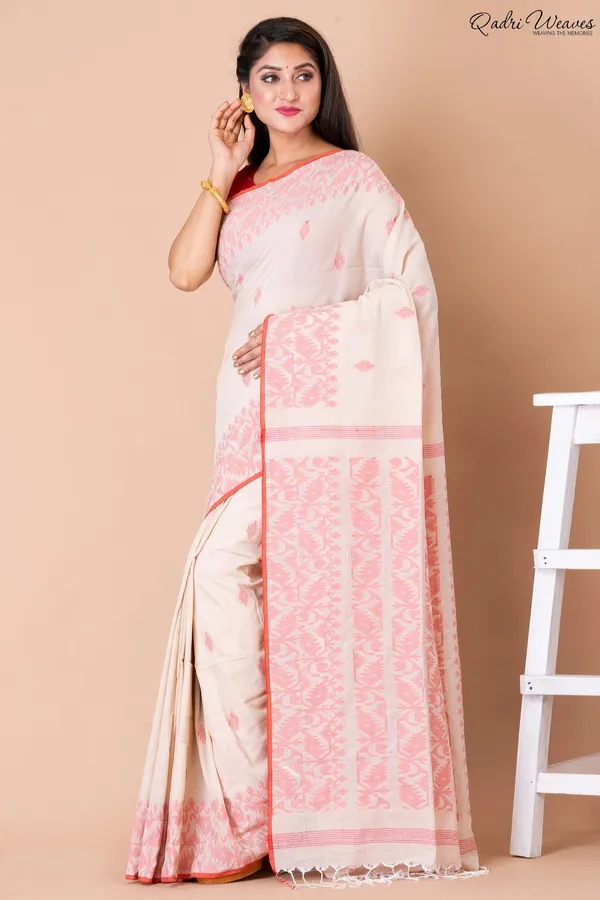 Conch_Shell_Color_Cotton??Jamdani_Saree