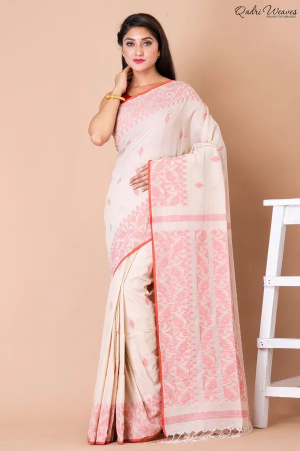 Conch_Shell_Color_Cotton??Jamdani_Saree