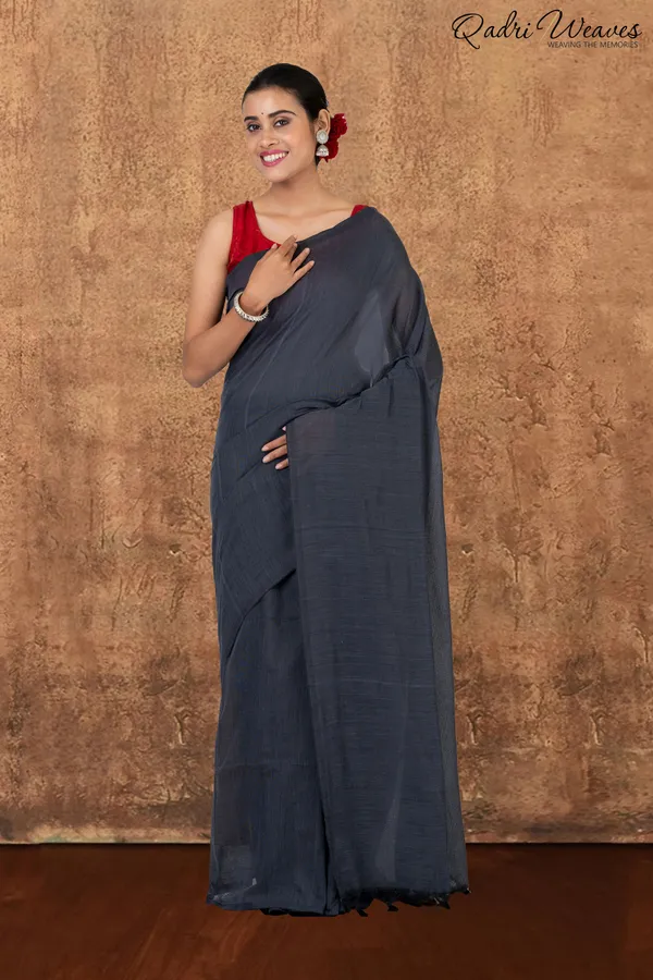Dark_Grey_Pure_Khadi_Saree_With_Blouse