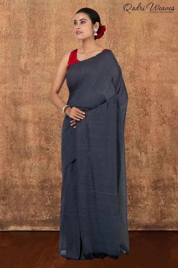 Dark_Grey_Pure_Khadi_Saree_With_Blouse