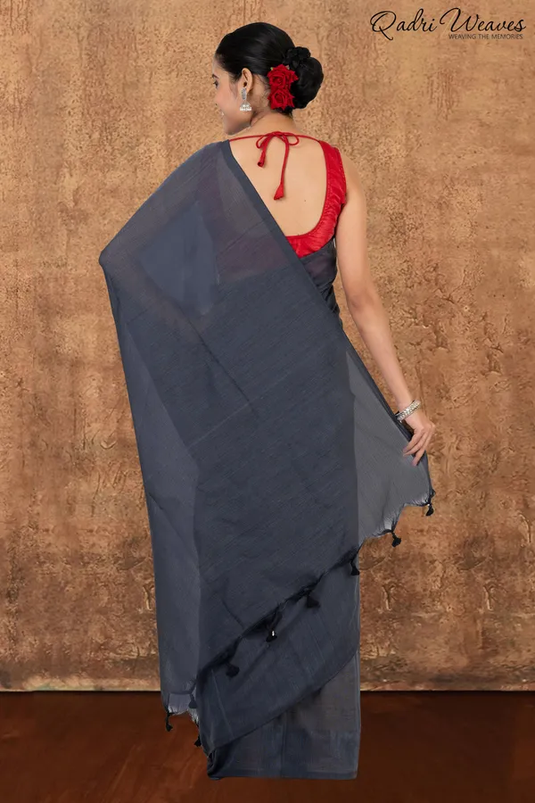 Dark_Grey_Pure_Khadi_Saree_With_Blouse