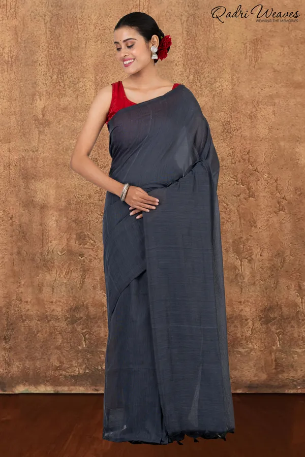Dark_Grey_Pure_Khadi_Saree_With_Blouse
