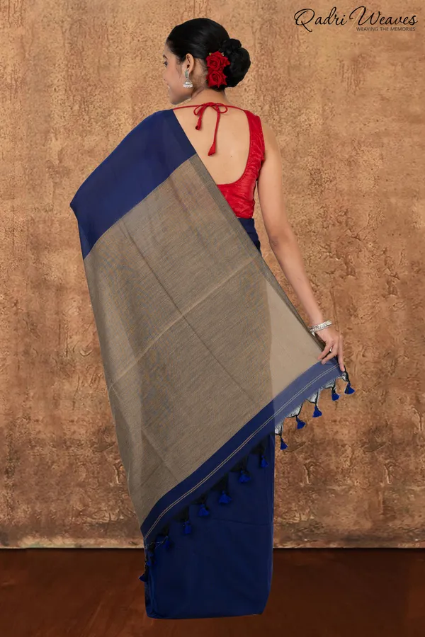 Denim_Blue_&_Grey_Pallu_Khadi_Saree_With_Blouse