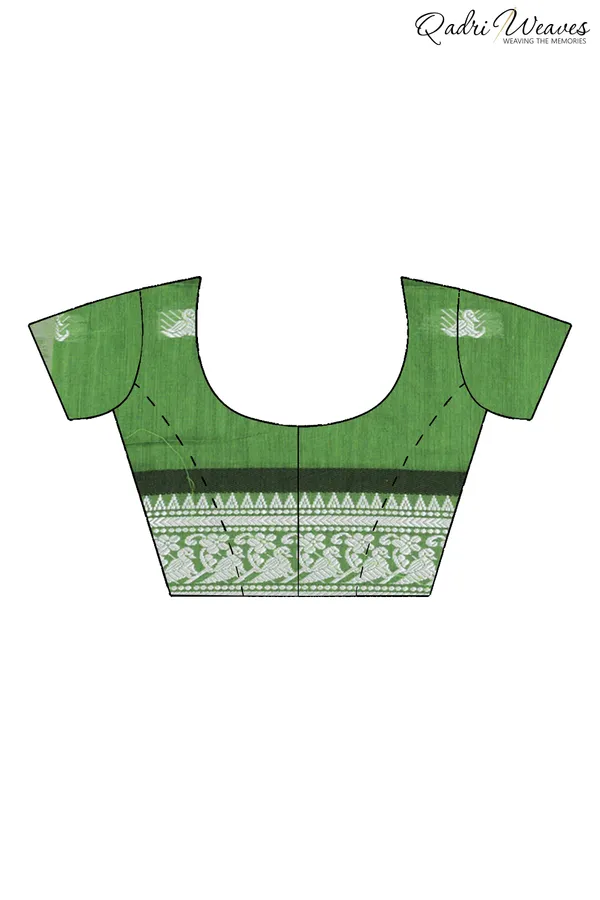 Green_&_Black_With_Silver_Butti_Work_Khadi_Saree_With_Blouse