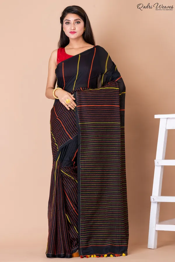 Handloom_Black_Pure_Cotton_Kantha_Saree