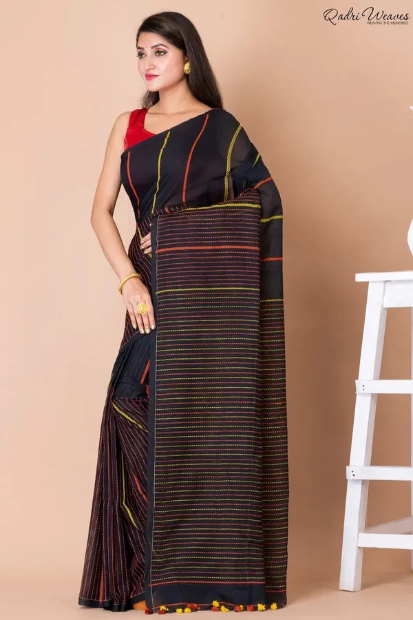 Handloom_Black_Pure_Cotton_Kantha_Saree