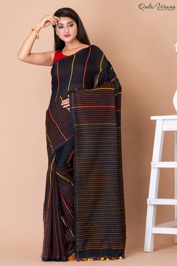 Handloom_Black_Pure_Cotton_Kantha_Saree