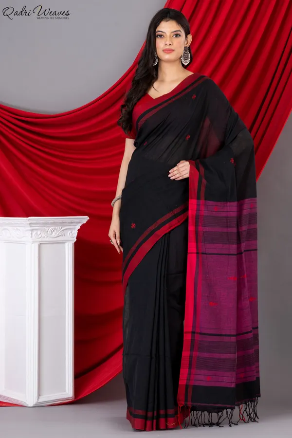 Handloom_Black_&_Purple_Fish_Motif_Premium_Khadi_Cotton_Saree