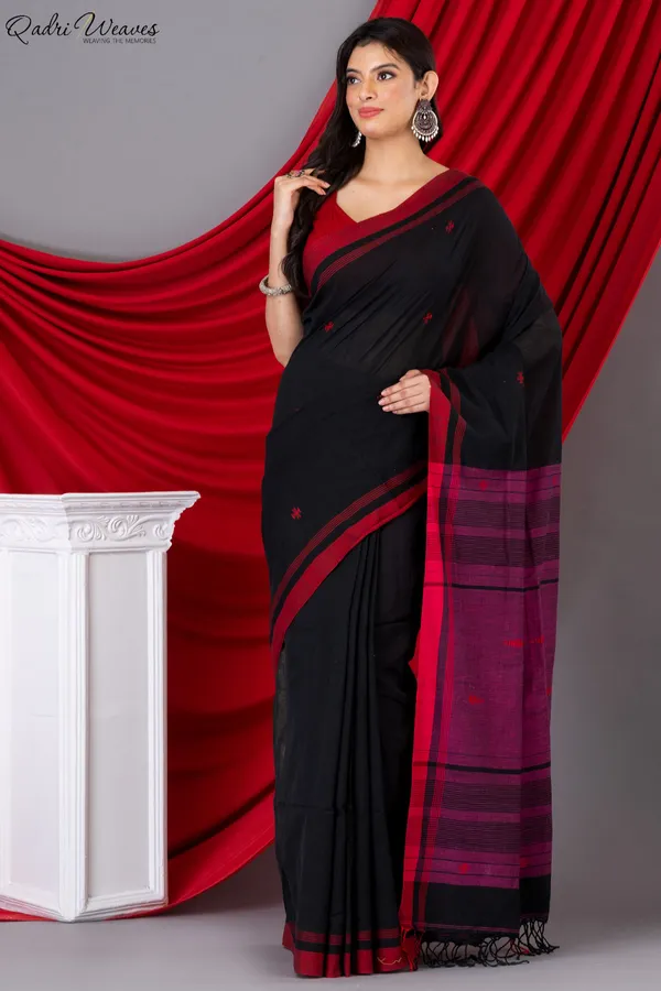 Handloom_Black_&_Purple_Fish_Motif_Premium_Khadi_Cotton_Saree