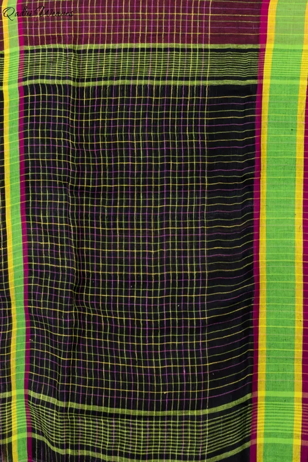 Handloom_Black_&_Wine_Pure_Linen_Saree