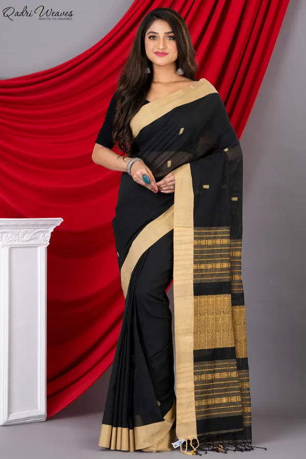 Handloom_Blackish_Khadi_Cotton_Tangail_Saree