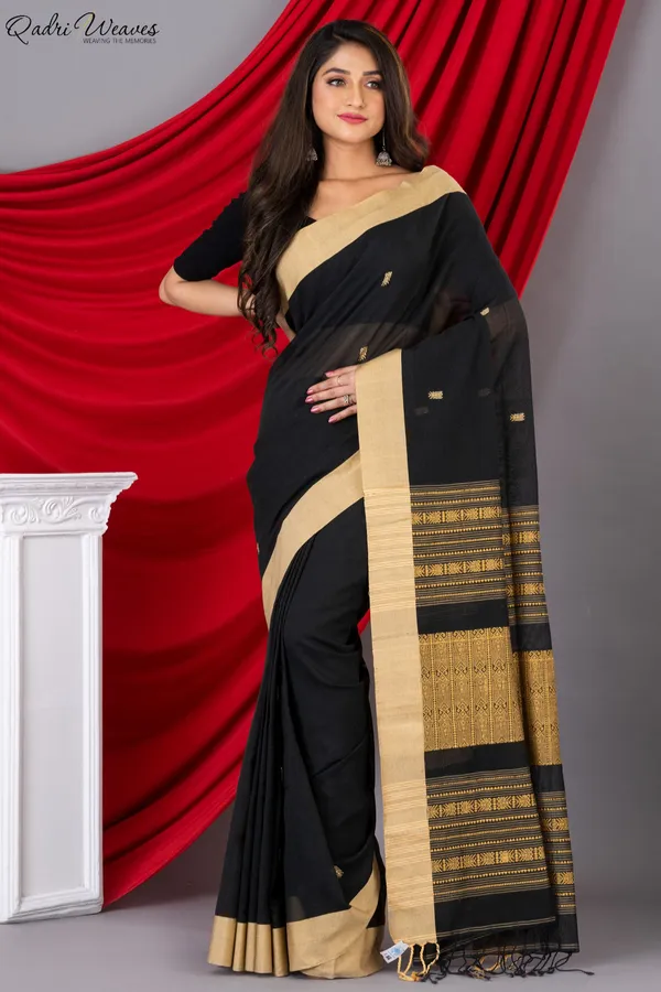 Handloom_Blackish_Khadi_Cotton_Tangail_Saree