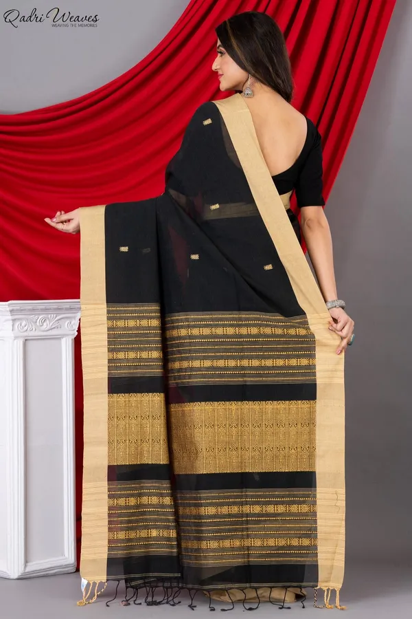Handloom_Blackish_Khadi_Cotton_Tangail_Saree