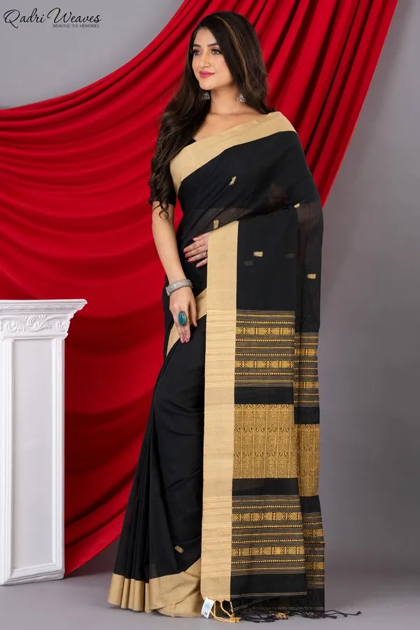 Handloom_Blackish_Khadi_Cotton_Tangail_Saree
