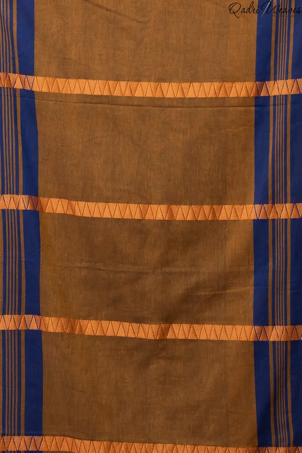 Handloom_Blue_&_Brown_Premium_Cotton_With_Zig-Zag_Border_Design_Saree