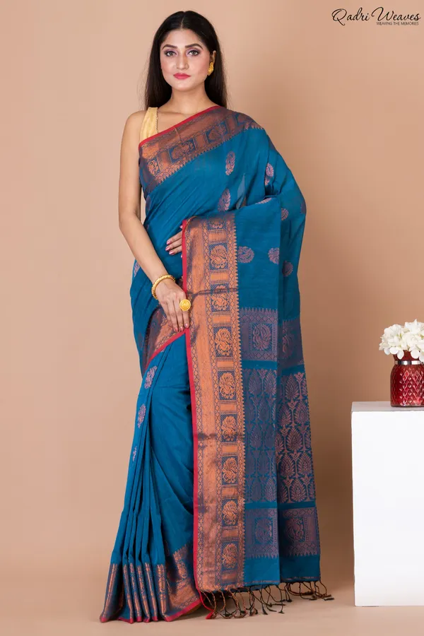 Handloom_Blue_Copper_Banarasi_Cotton_Zari_Work_Saree
