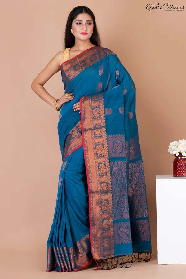 Handloom_Blue_Copper_Banarasi_Cotton_Zari_Work_Saree
