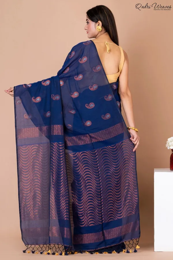 Handloom_Blue_Copper_Pure_Cotton_Saree