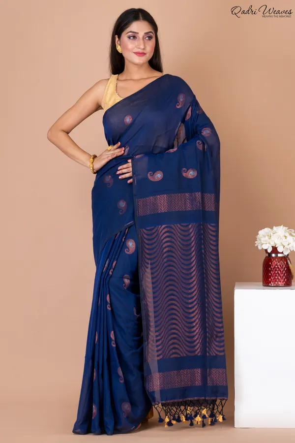 Handloom_Blue_Copper_Pure_Cotton_Saree
