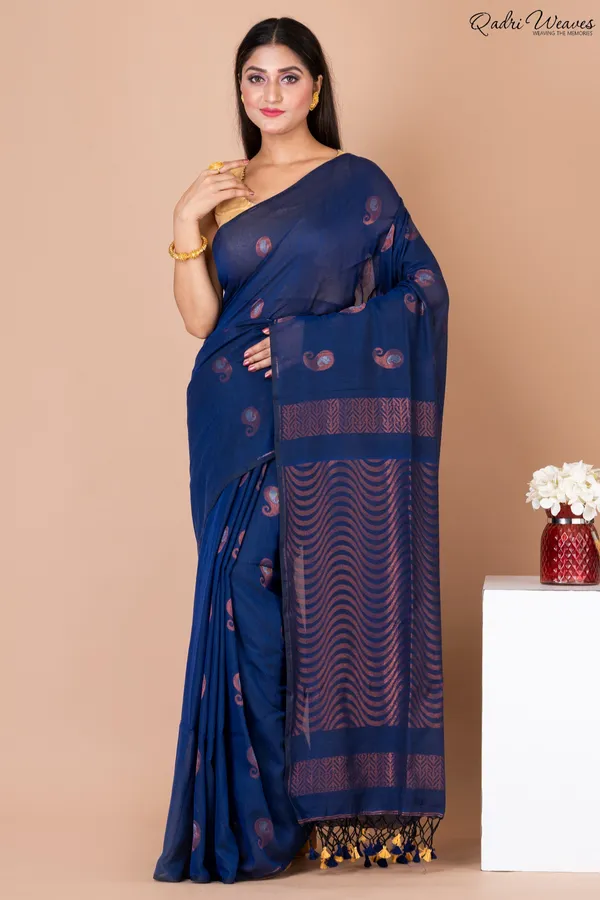 Handloom_Blue_Copper_Pure_Cotton_Saree