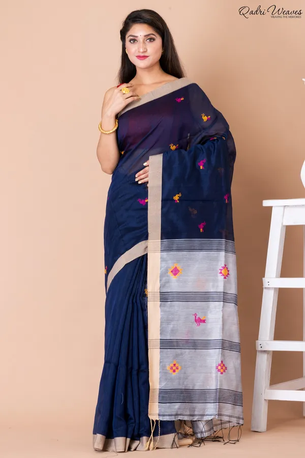 Handloom_Blue_&_Silver_Kota_Silk_X_Acrylic_Cotton_Saree