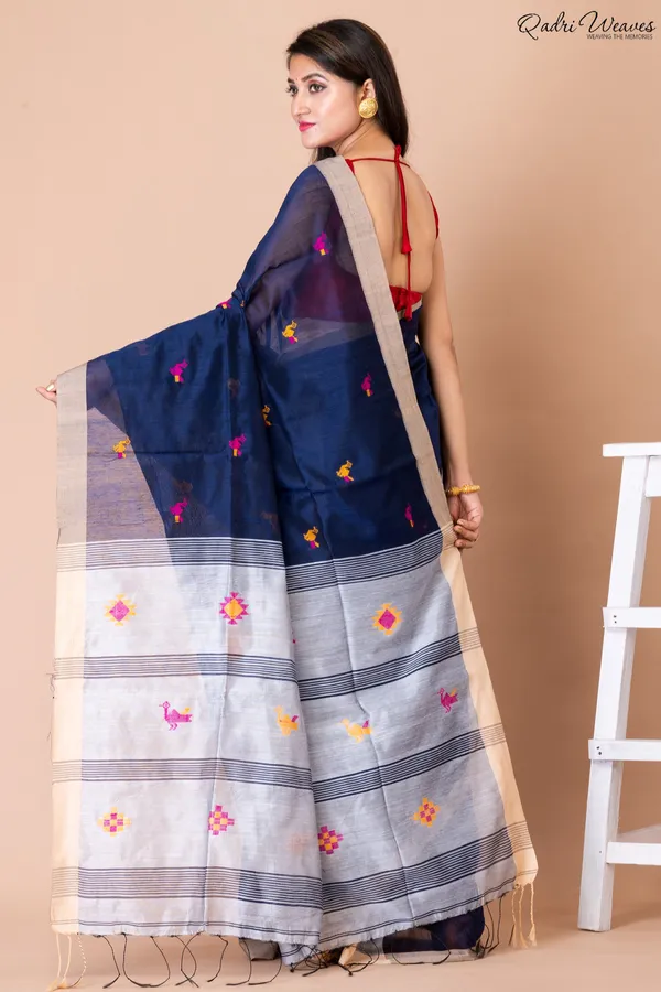 Handloom_Blue_&_Silver_Kota_Silk_X_Acrylic_Cotton_Saree