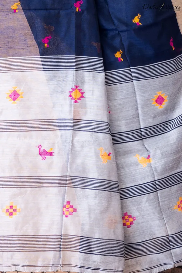 Handloom_Blue_&_Silver_Kota_Silk_X_Acrylic_Cotton_Saree