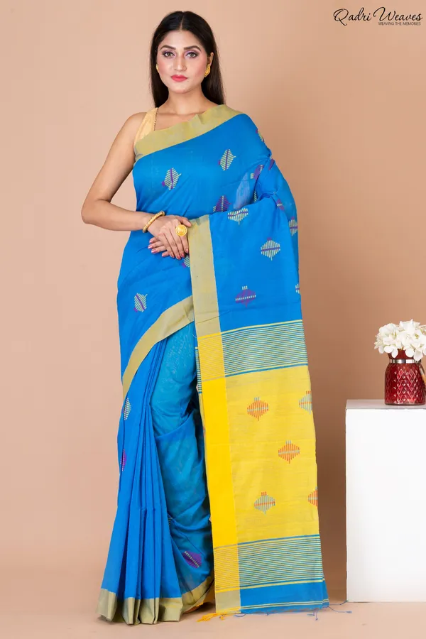 Handloom_Bluish_&_Yellow_Kota_Silk_X_Acrylic_Cotton_Saree