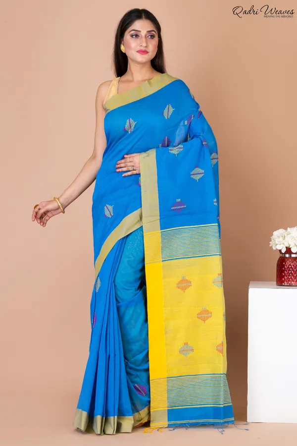 Handloom_Bluish_&_Yellow_Kota_Silk_X_Acrylic_Cotton_Saree