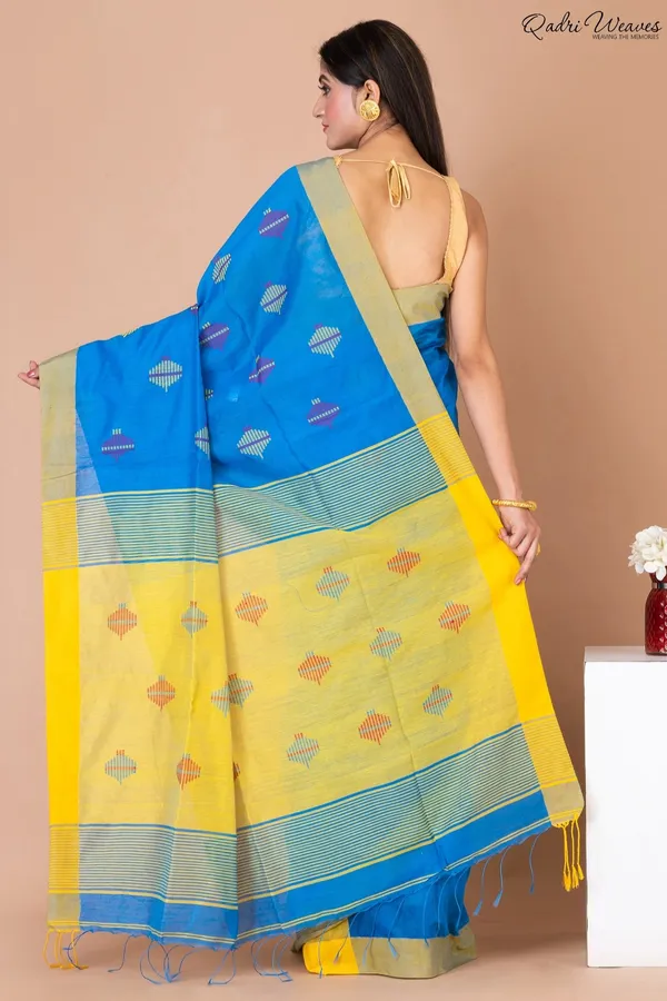 Handloom_Bluish_&_Yellow_Kota_Silk_X_Acrylic_Cotton_Saree