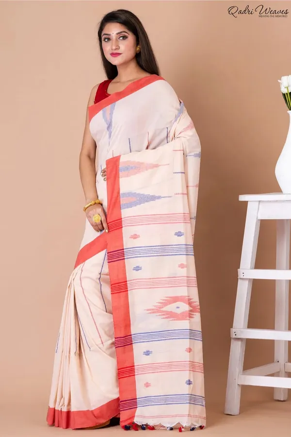Handloom_Cantaloupe_Pure_Cotton_Kantha_&_Jamdani_Saree