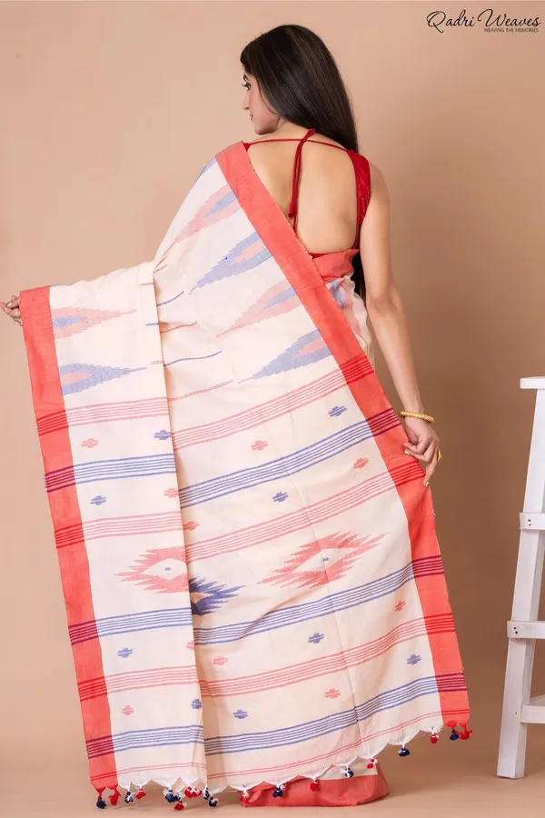 Handloom_Cantaloupe_Pure_Cotton_Kantha_&_Jamdani_Saree