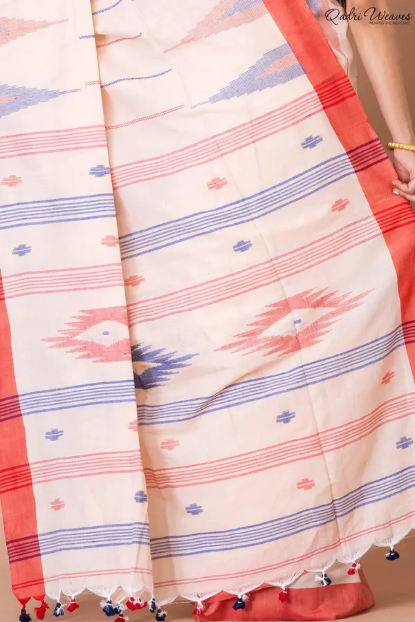 Handloom_Cantaloupe_Pure_Cotton_Kantha_&_Jamdani_Saree