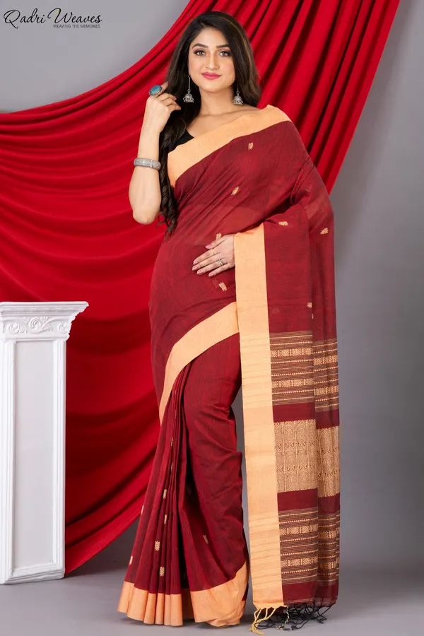 Handloom_Cherry_Red_Khadi_Cotton_Tangail_Saree