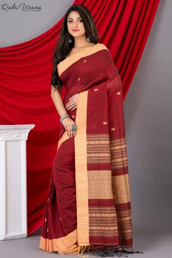 Handloom_Cherry_Red_Khadi_Cotton_Tangail_Saree
