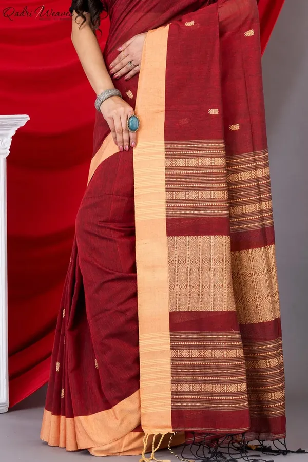 Handloom_Cherry_Red_Khadi_Cotton_Tangail_Saree