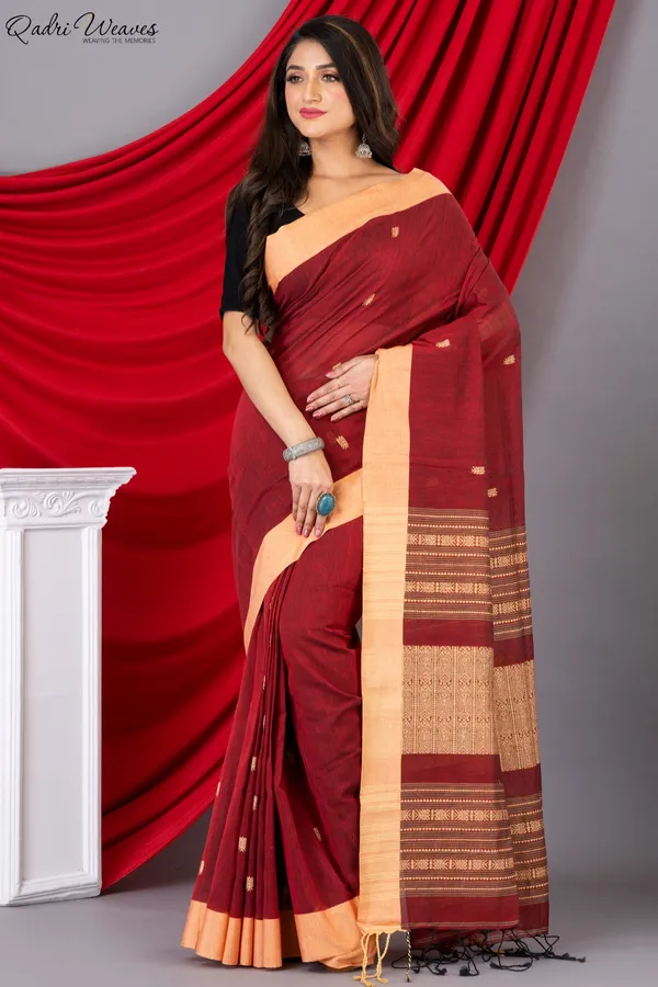 Handloom_Cherry_Red_Khadi_Cotton_Tangail_Saree