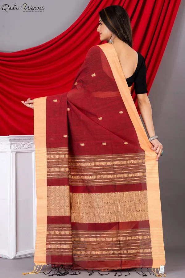 Handloom_Cherry_Red_Khadi_Cotton_Tangail_Saree