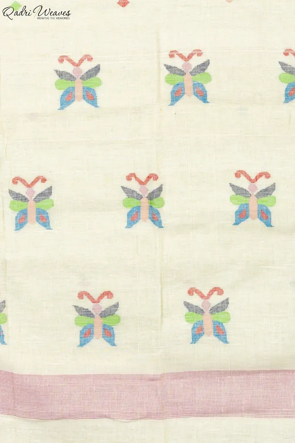Handloom_Cream_Pure_Linen_Jamdani_&_Butterfly_Motif_All_Saree