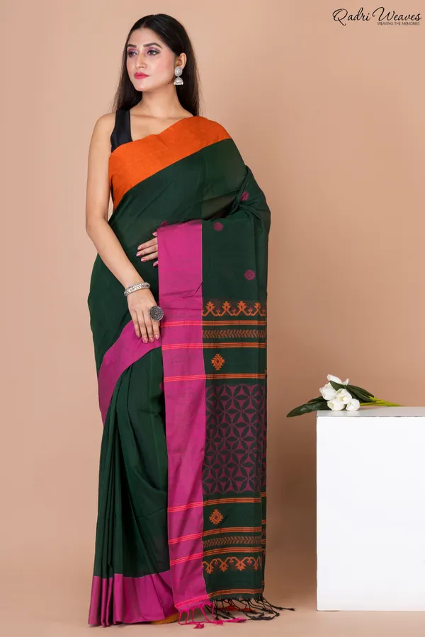Handloom_Dark_Green_&_Liseran_Purple_Pure_Cotton_Saree