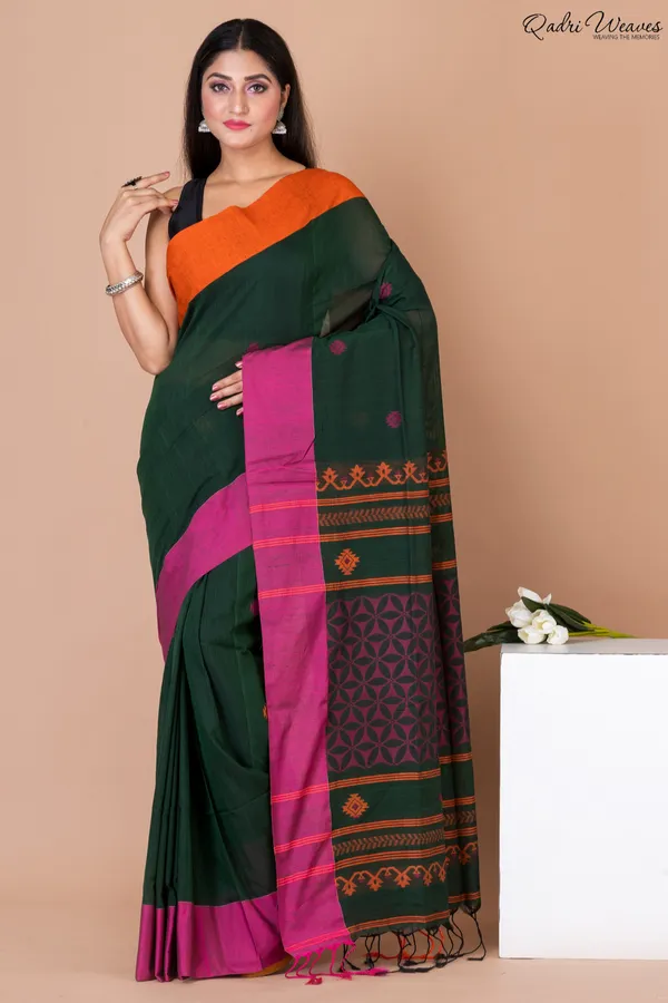 Handloom_Dark_Green_&_Liseran_Purple_Pure_Cotton_Saree