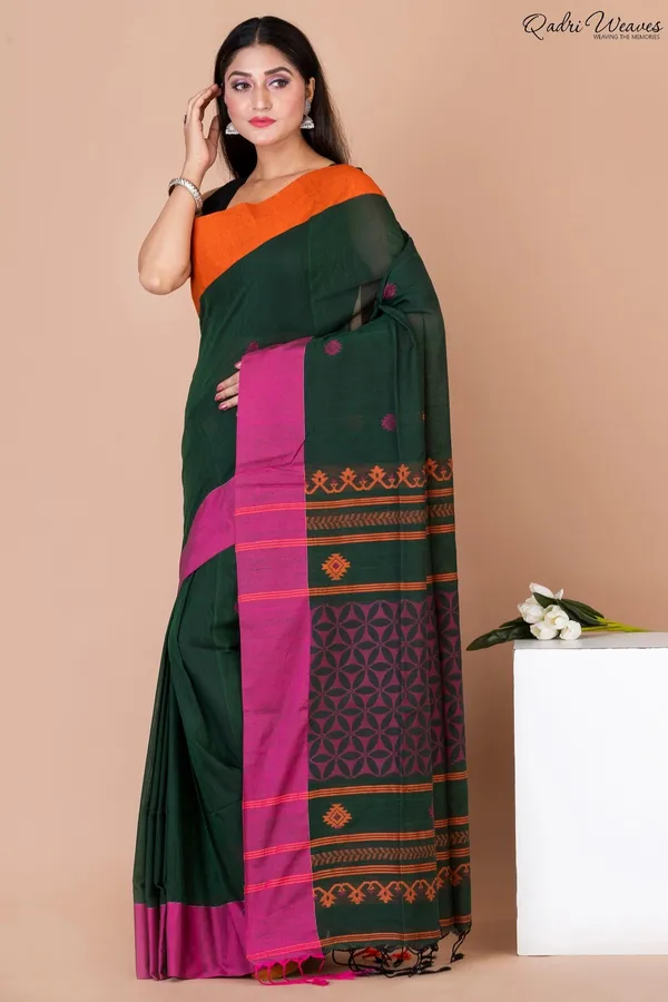 Handloom_Dark_Green_&_Liseran_Purple_Pure_Cotton_Saree