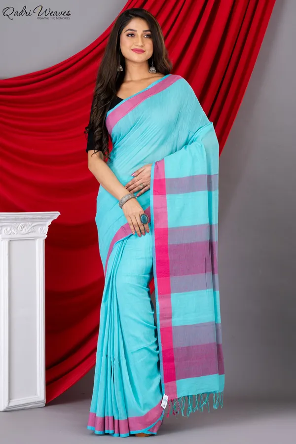 Handloom_Electric_Blue_Premium_Mulmul_Khadi_Cotton_Saree