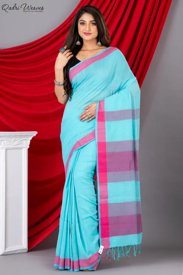 Handloom_Electric_Blue_Premium_Mulmul_Khadi_Cotton_Saree