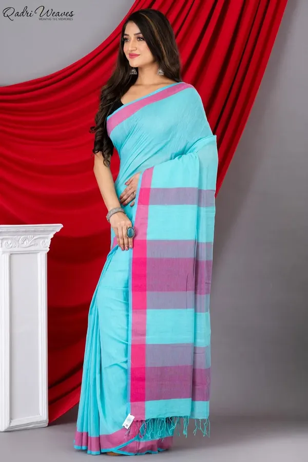 Handloom_Electric_Blue_Premium_Mulmul_Khadi_Cotton_Saree
