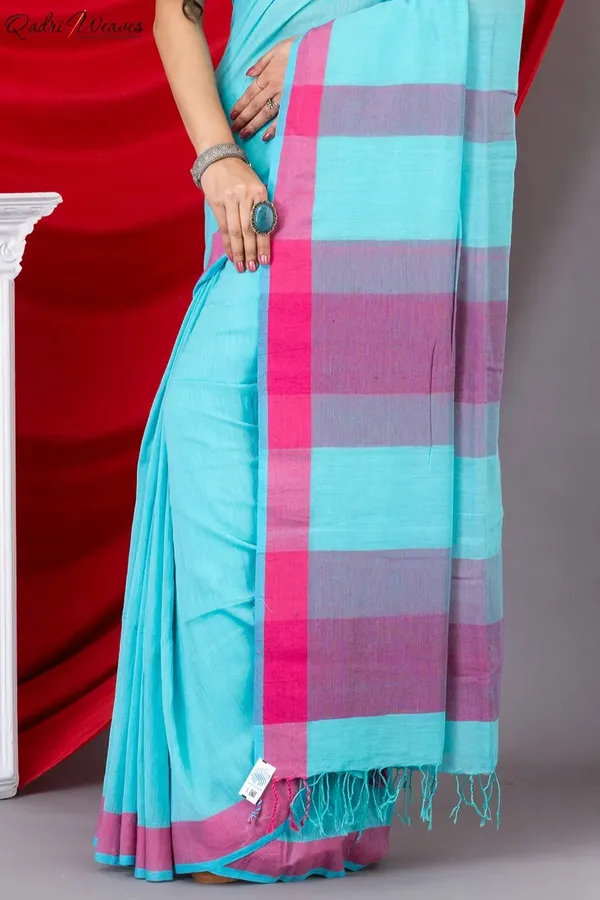 Handloom_Electric_Blue_Premium_Mulmul_Khadi_Cotton_Saree