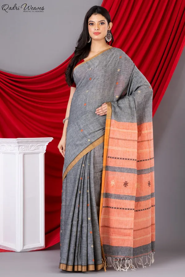 Grey_Khadi_Cotton_Premium_&_Elegant_Saree_For_Women